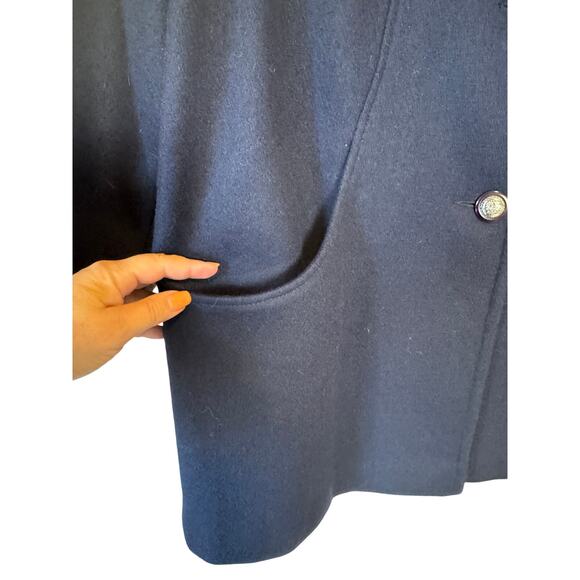 Vintage 90s Russell Scott Navy Wool Blend Coat Dark Academia Crested Buttons  L - Picture 4 of 11